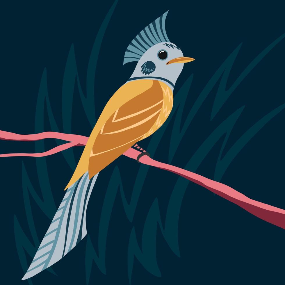Vector illustration of fantastic colorful unusual bird in a vivid design. Tropical fauna style
