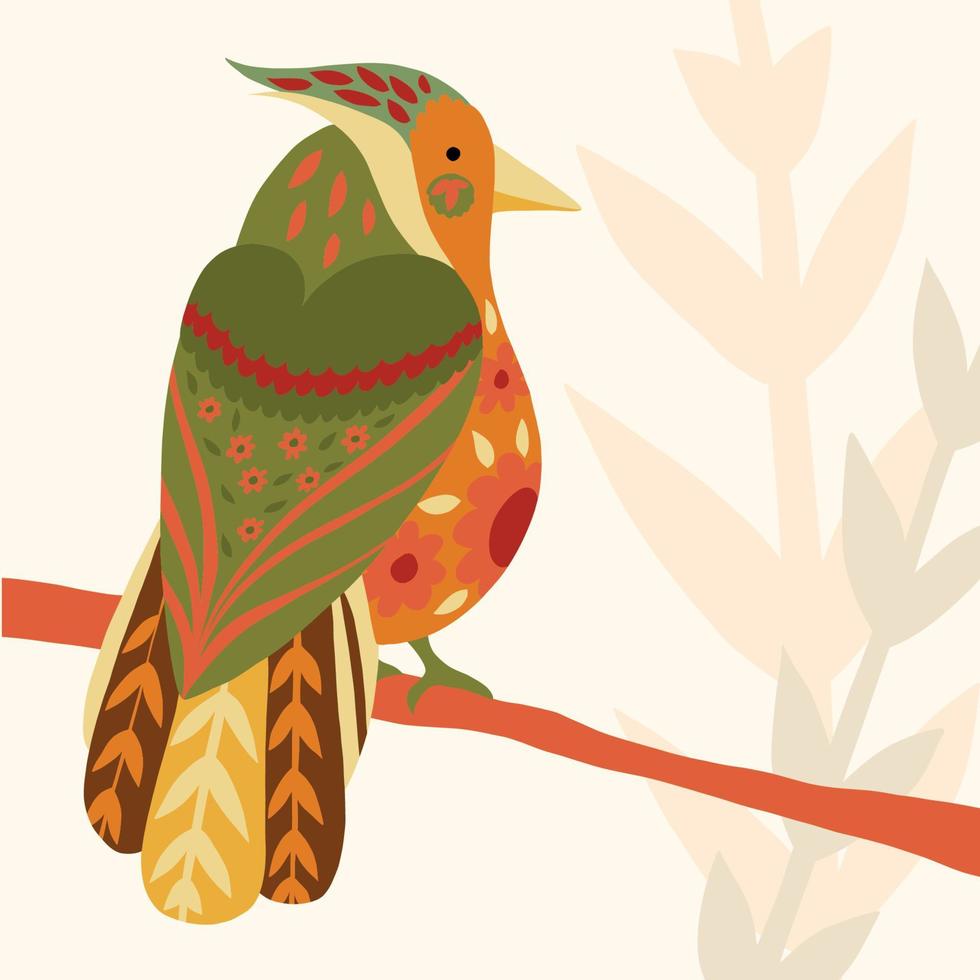 Vector illustration of fantastic colorful unusual bird in a vivid design. Tropical fauna style