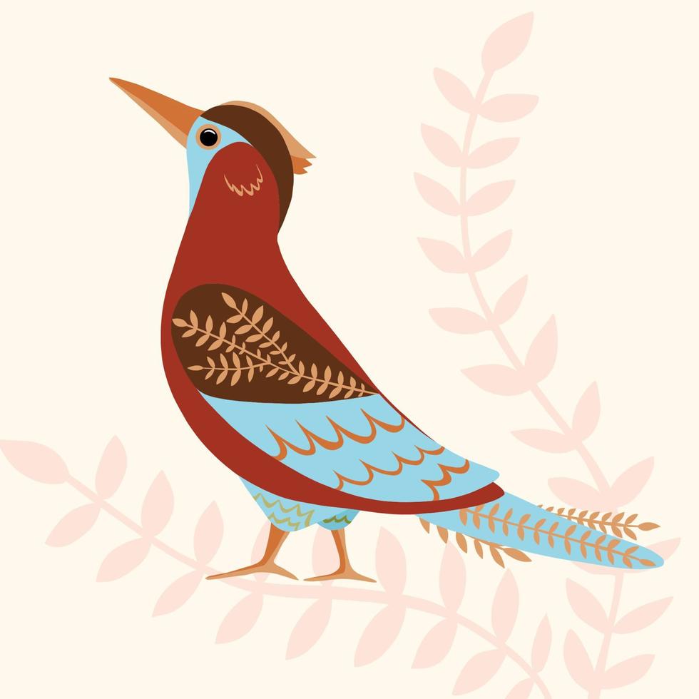 Vector illustration of fantastic colorful unusual bird in a vivid design. Tropical fauna style