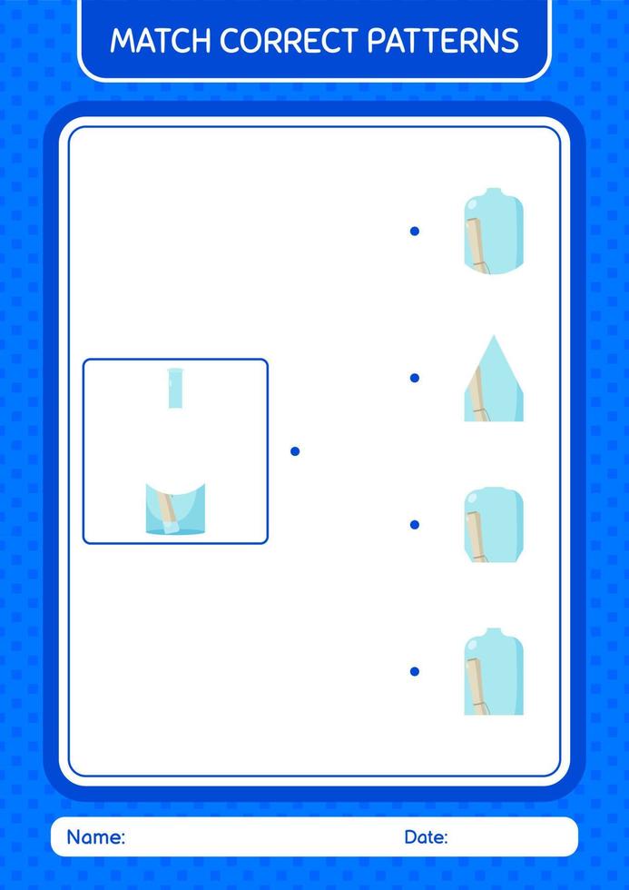 Match pattern game with message bottle. worksheet for preschool kids, kids activity sheet vector
