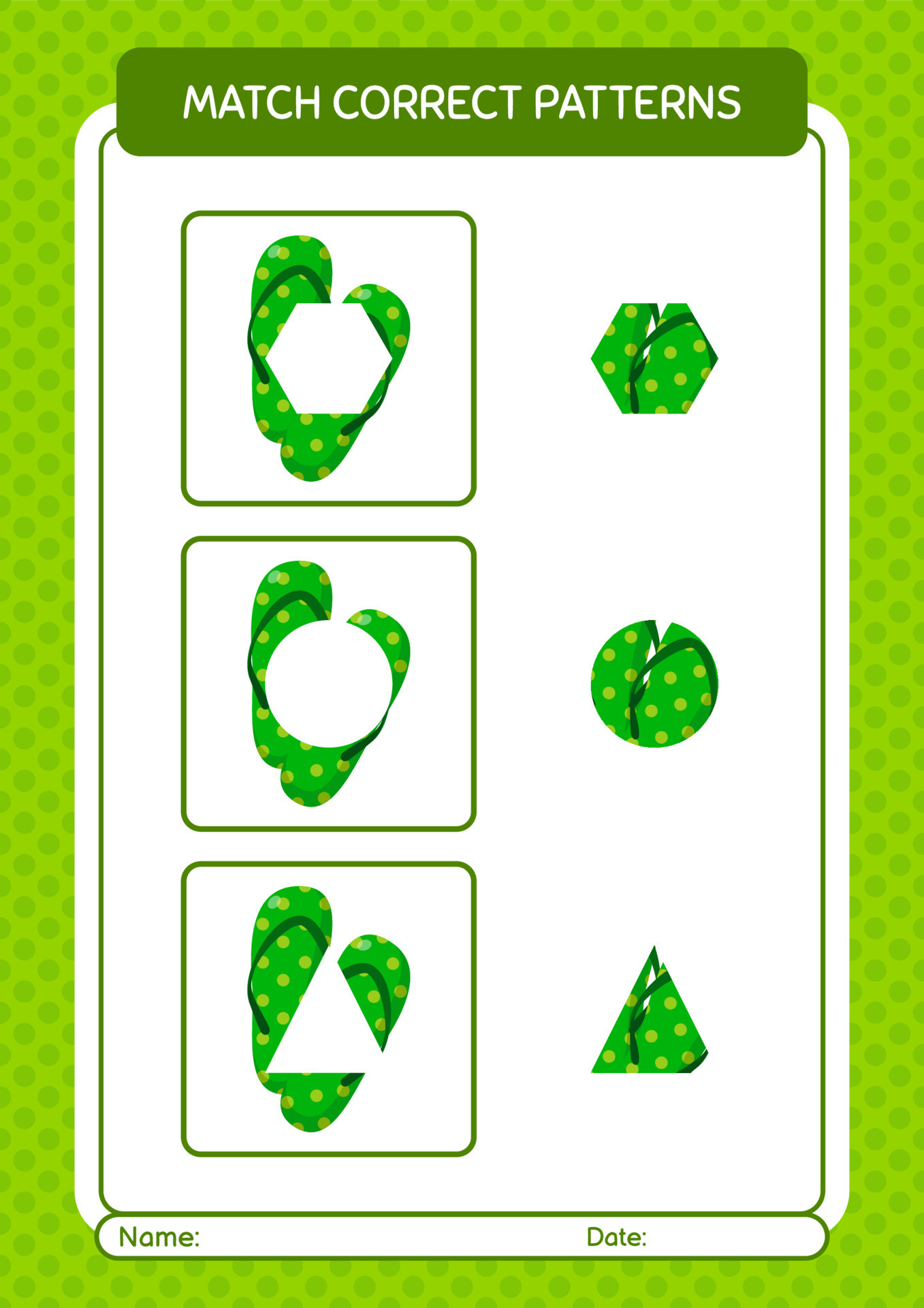 Match pattern game with flip flop. worksheet for preschool kids, kids