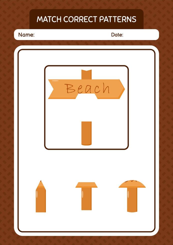 Match pattern game with sign board. worksheet for preschool kids, kids activity sheet vector