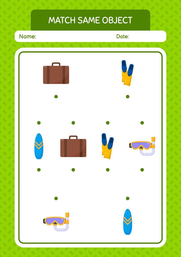 combinar con el mismo icono de verano del juego de objetos. hoja de trabajo para niños en edad preescolar, hoja de actividades para niños vector