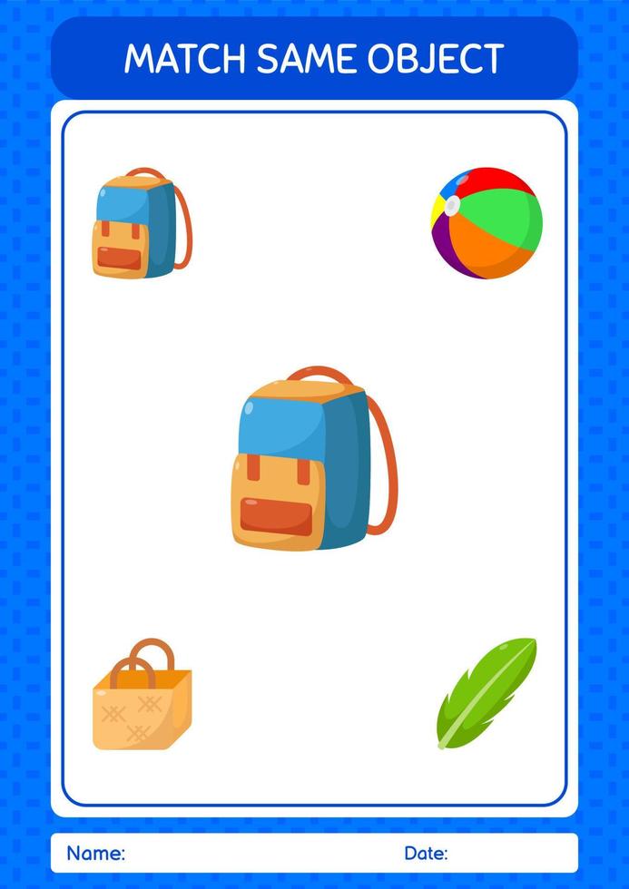 Match with same object game summer icon. worksheet for preschool kids, kids activity sheet vector