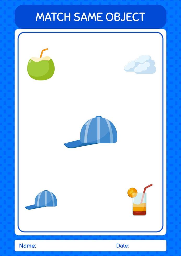 Match with same object game summer icon. worksheet for preschool kids, kids activity sheet vector