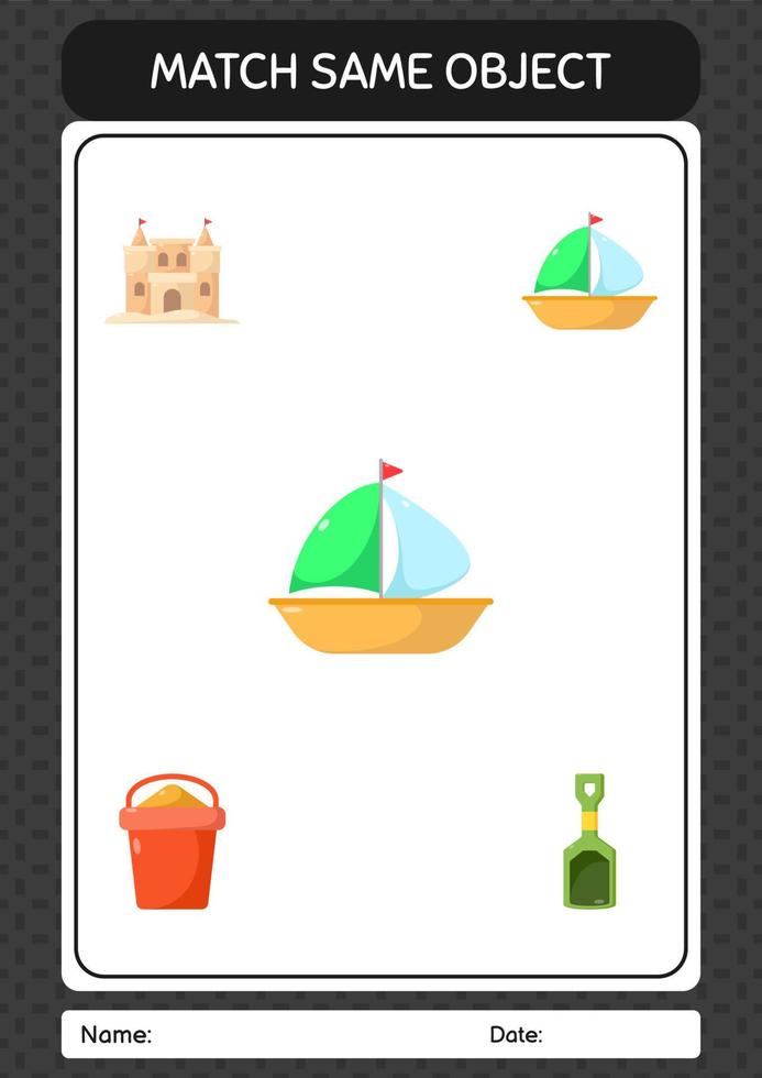 Match with same object game summer icon. worksheet for preschool kids, kids activity sheet vector