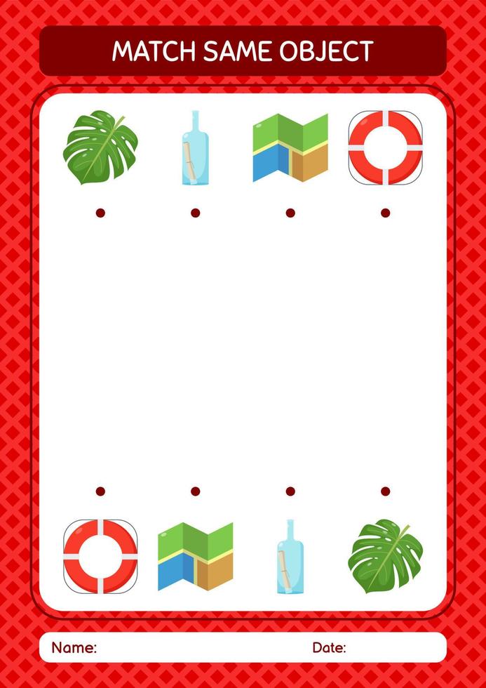 Match with same object game summer icon. worksheet for preschool kids, kids activity sheet vector