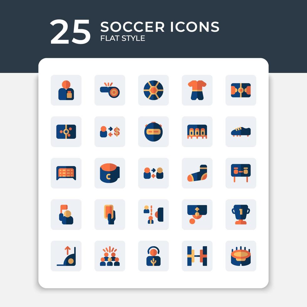 Editable vector pack of soccer flat icons. Premium quality symbols. Collection of vector icons for concept, web graphics and mobile app with flat style. Simple flat signs.