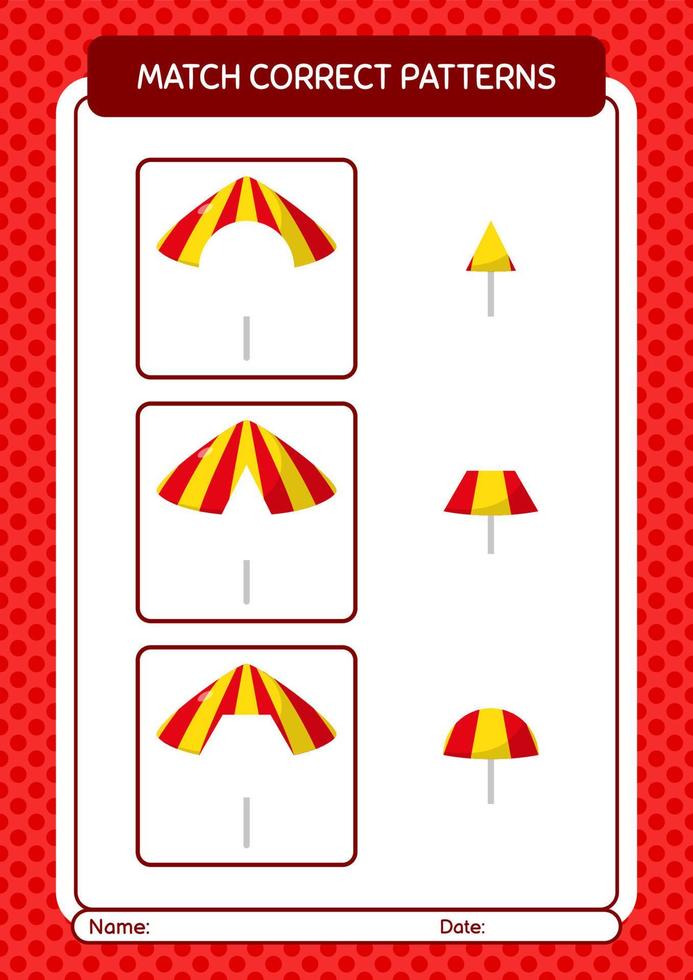 Match pattern game with umbrella. worksheet for preschool kids, kids activity sheet vector