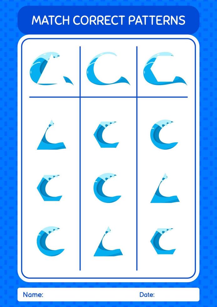 Match pattern game with waves. worksheet for preschool kids, kids activity sheet vector