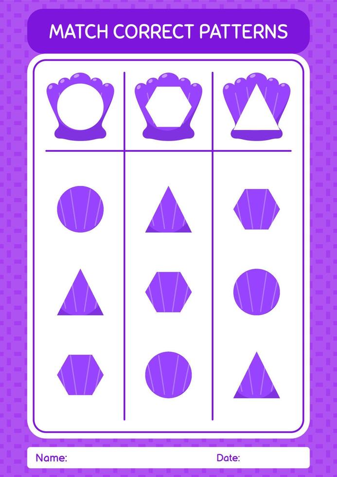 Match pattern game with shells. worksheet for preschool kids, kids activity sheet vector