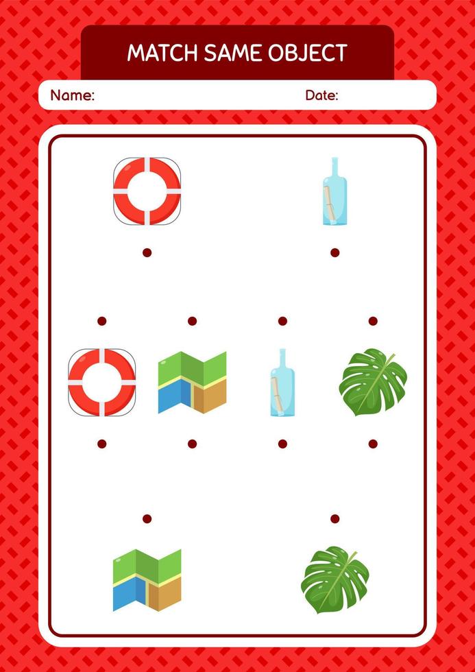 combinar con el mismo icono de verano del juego de objetos. hoja de trabajo para niños en edad preescolar, hoja de actividades para niños vector