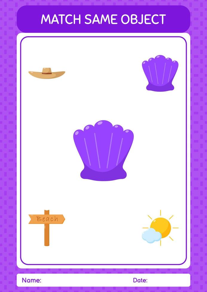 Match with same object game summer icon. worksheet for preschool kids, kids activity sheet vector