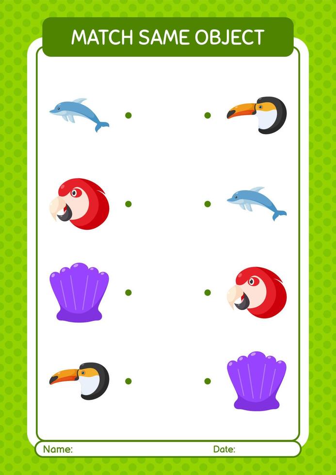 Match with same object game summer icon. worksheet for preschool kids, kids activity sheet vector