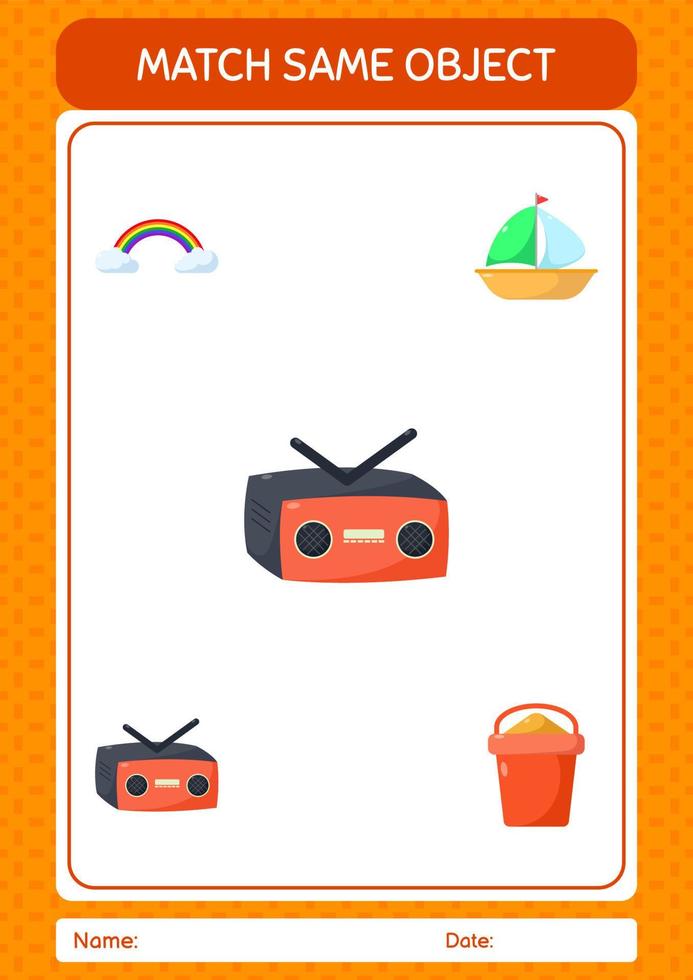 Match with same object game summer icon. worksheet for preschool kids, kids activity sheet vector