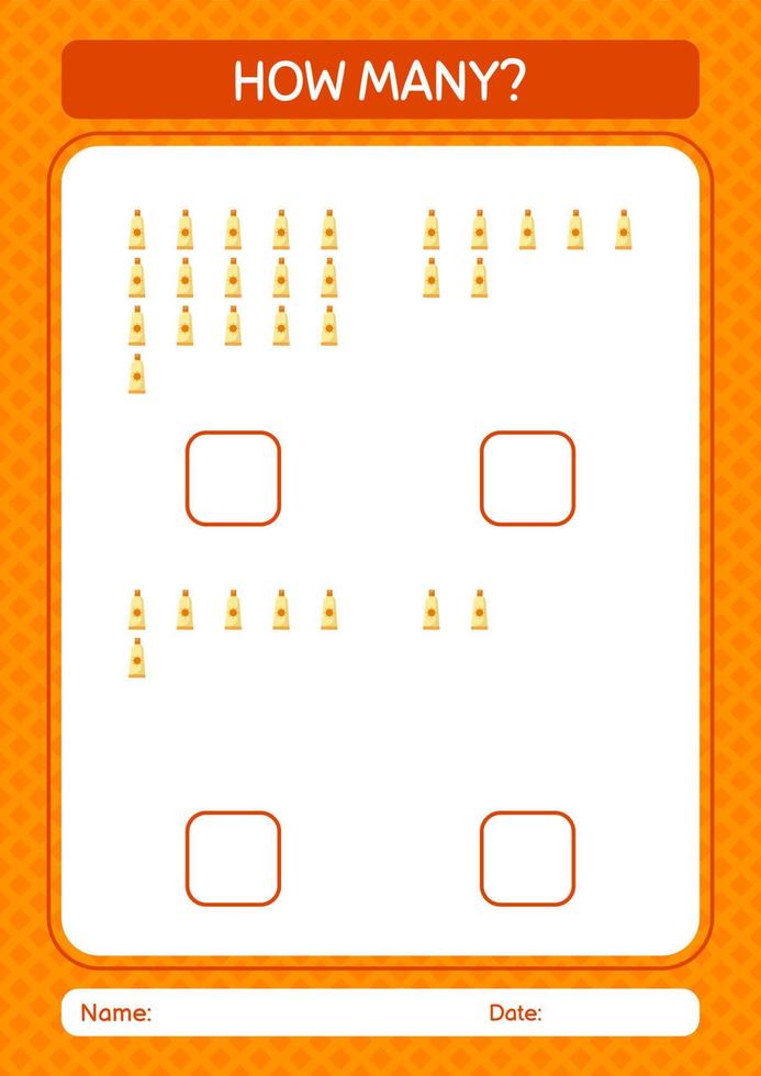 How many counting game with sunblock. worksheet for preschool kids, kids activity sheet vector