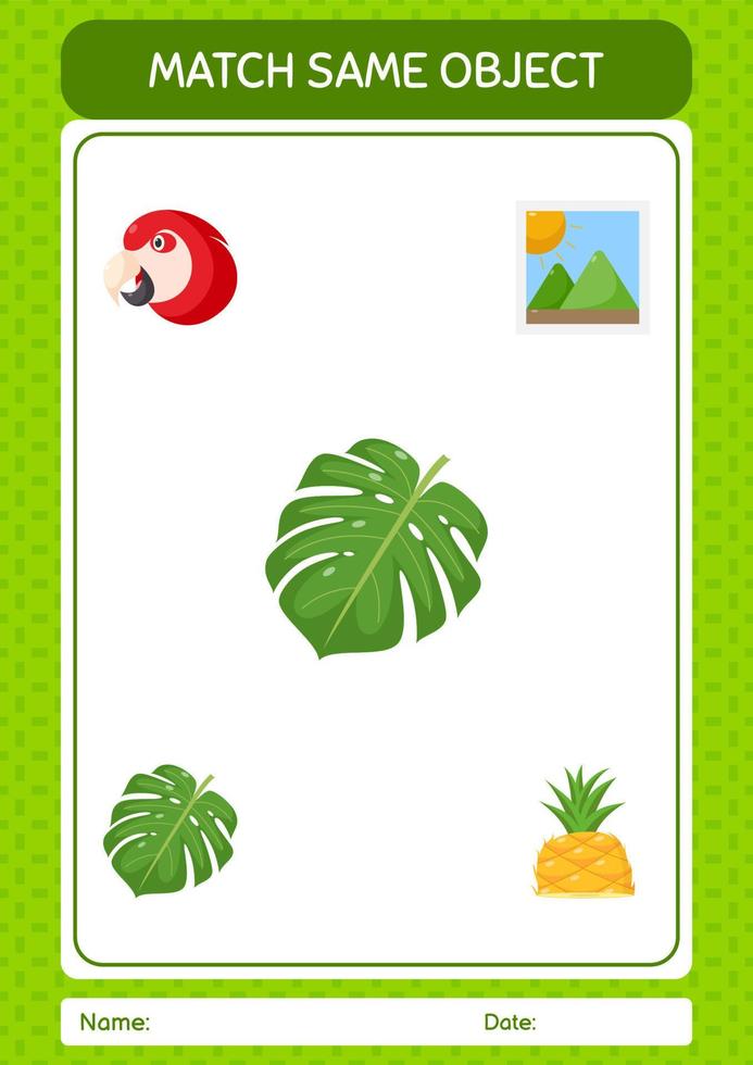 Match with same object game summer icon. worksheet for preschool kids, kids activity sheet vector