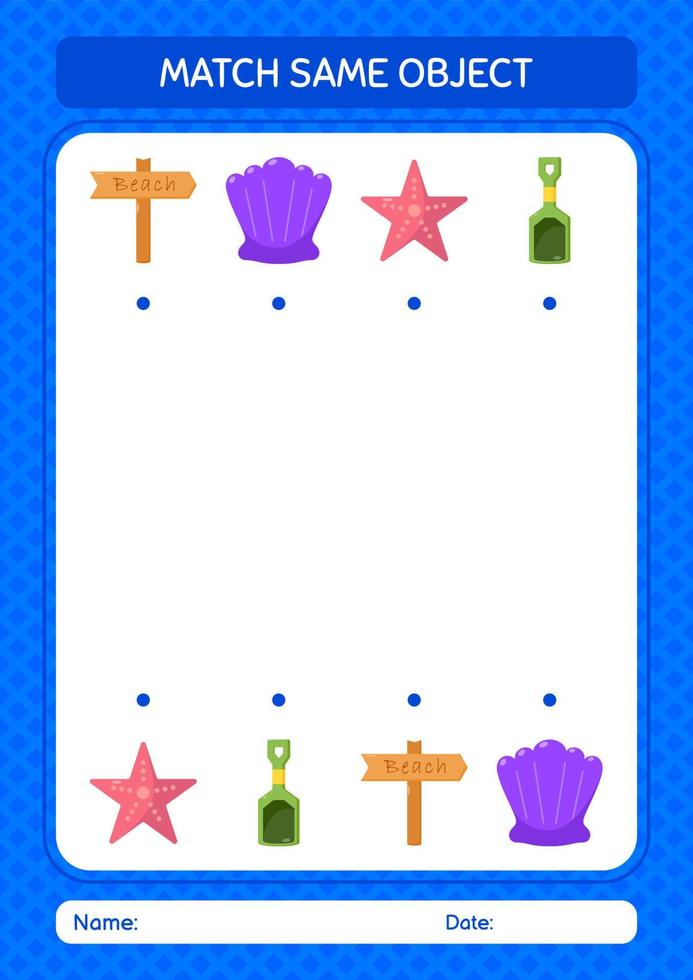 combinar con el mismo icono de verano del juego de objetos. hoja de trabajo para niños en edad preescolar, hoja de actividades para niños vector