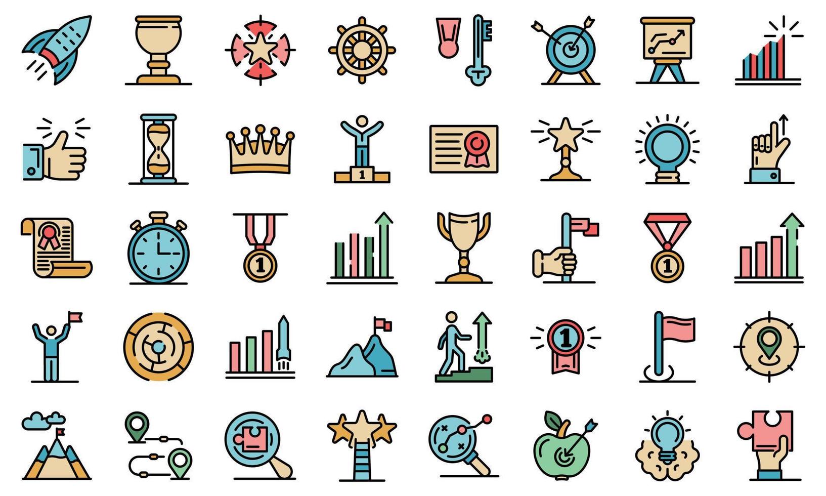 Goal achievement icons set vector flat