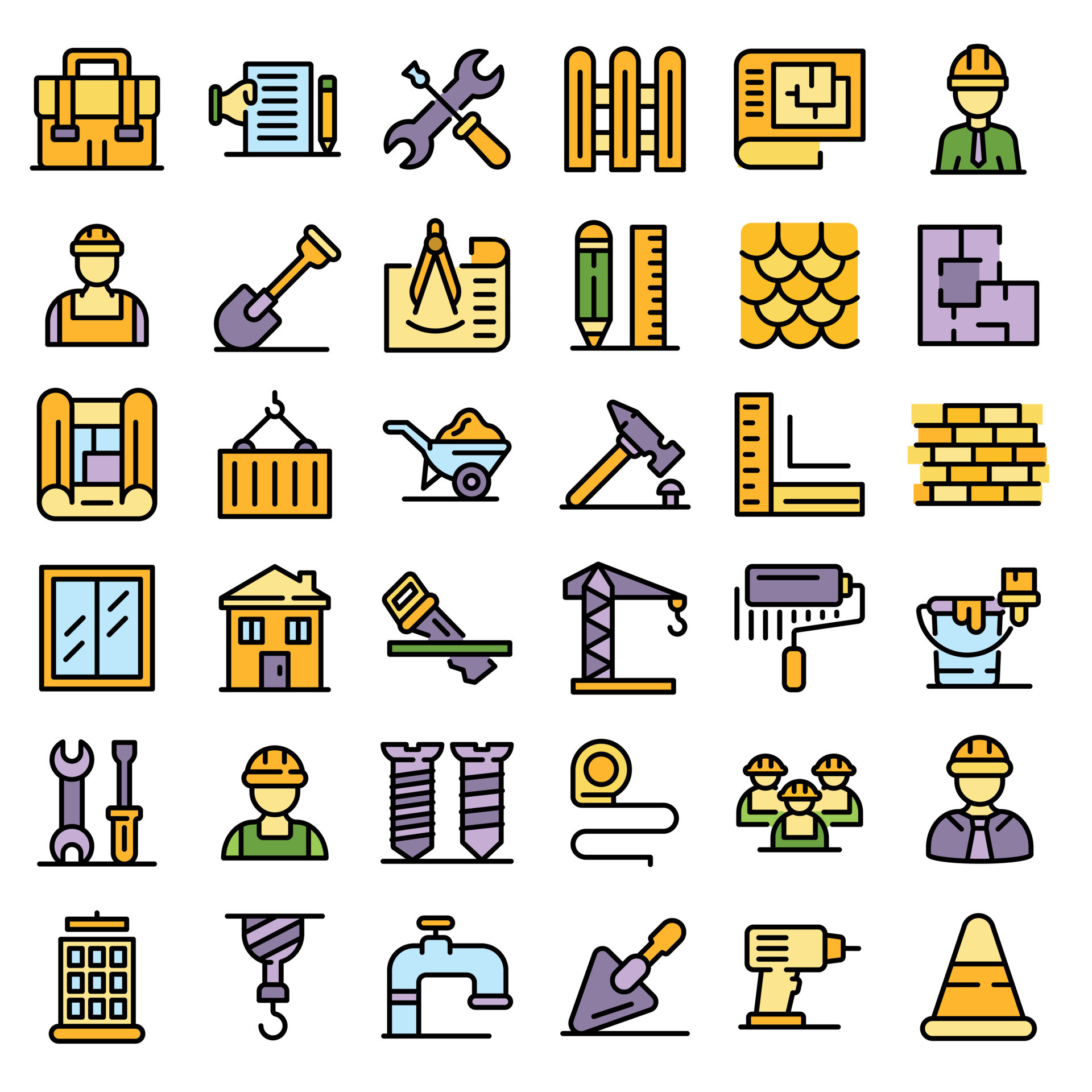 Contractor Icons Set Vector Flat 9016929 Vector Art At Vecteezy