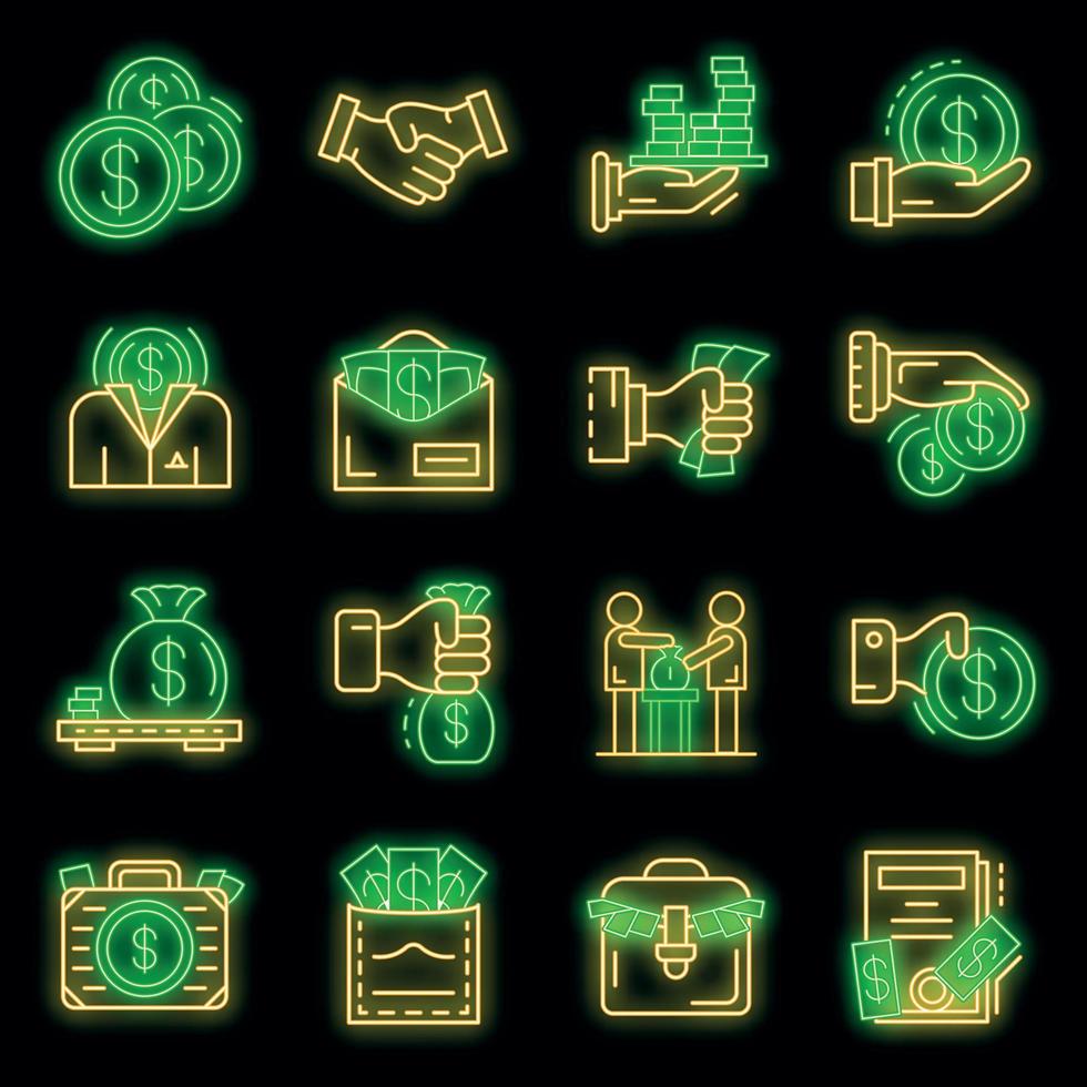 Bribery icon set vector neon