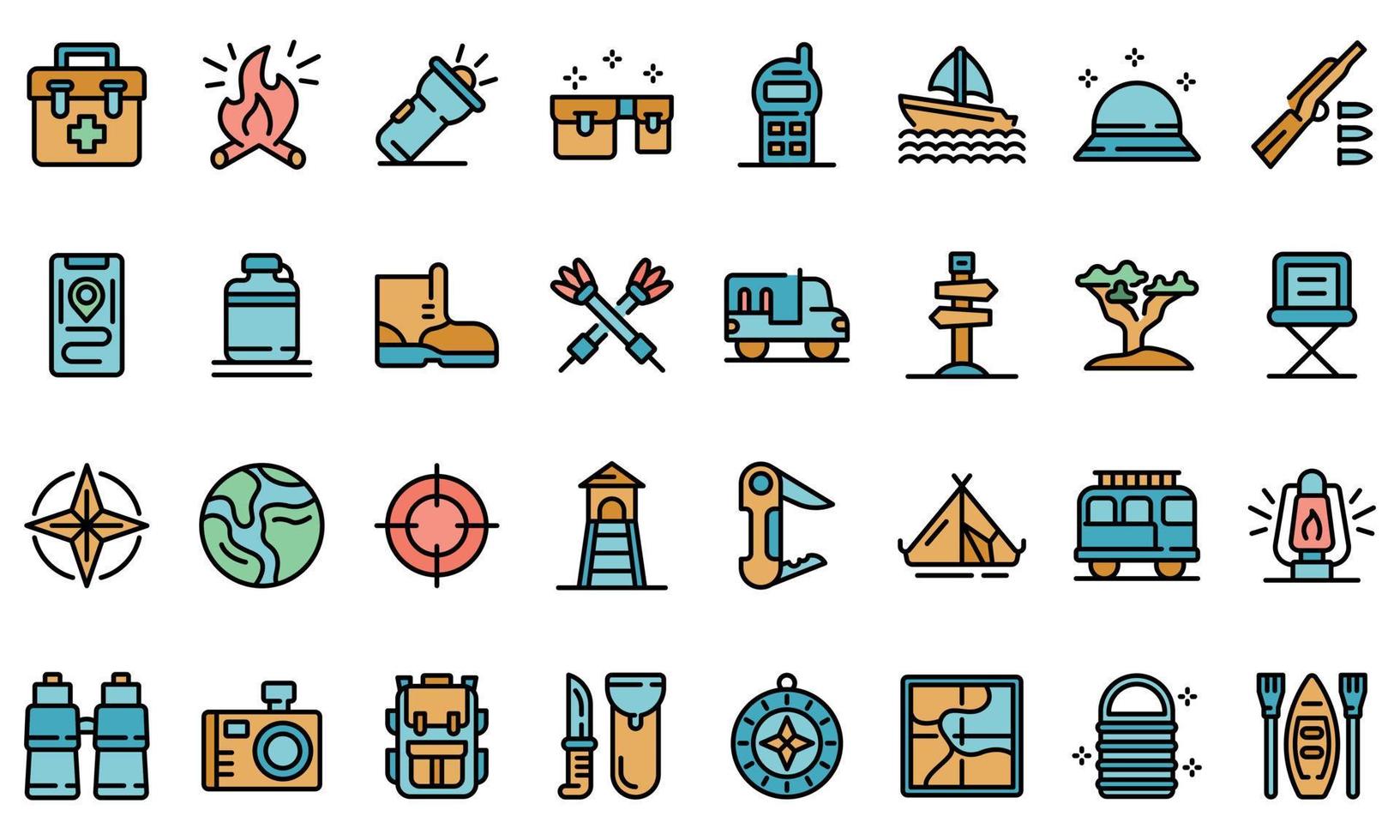 Safari equipment icons set vector flat