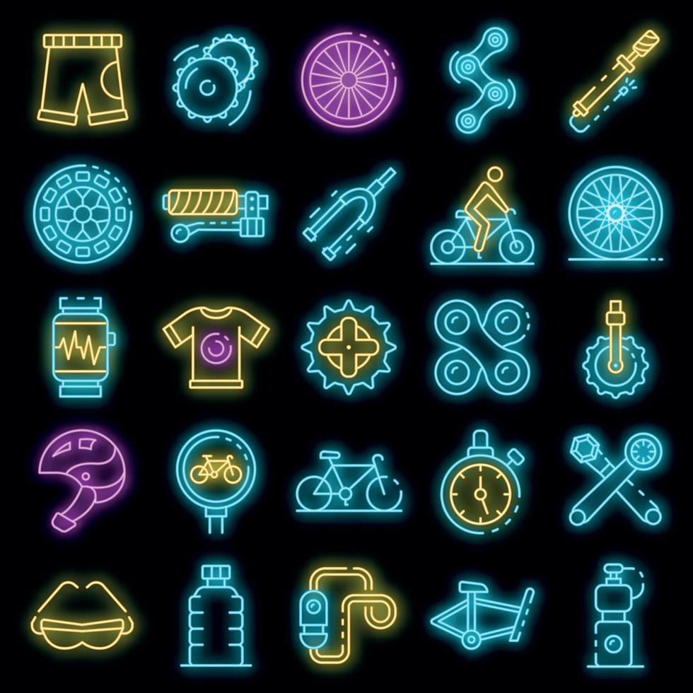 Cycling equipment icons set vector neon