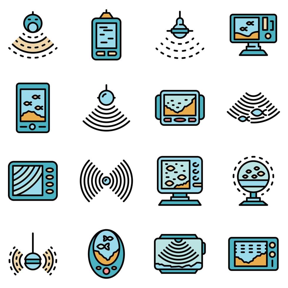 Echo sounder icons set vector flat