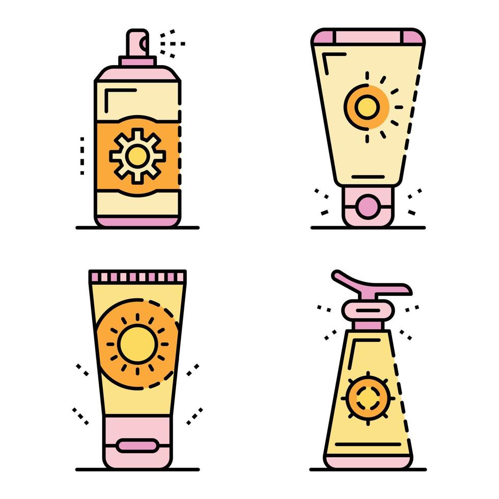 Sunscreen icon set line color vector