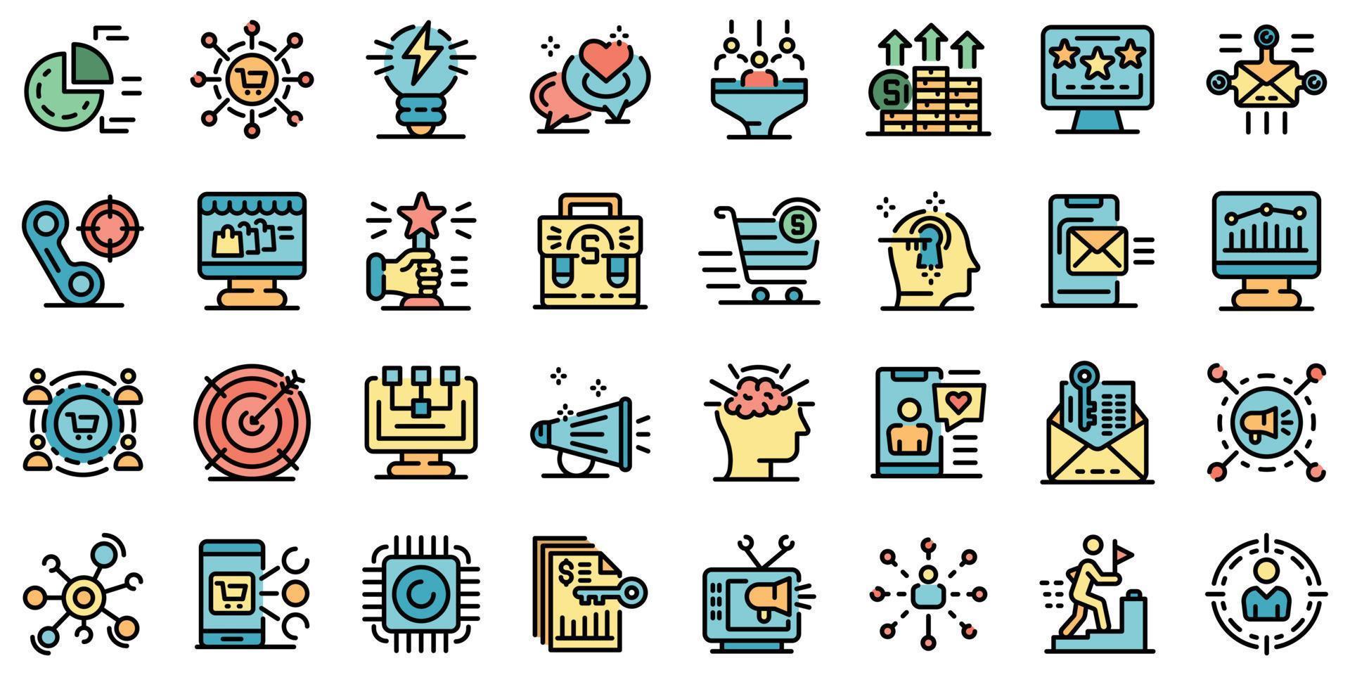 Marketer icons set vector flat