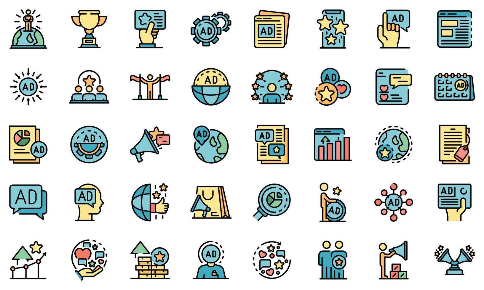 Advertising Manager icons set vector flat