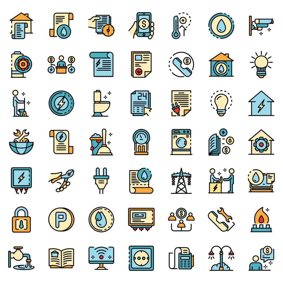 Utilities icons set line color vector