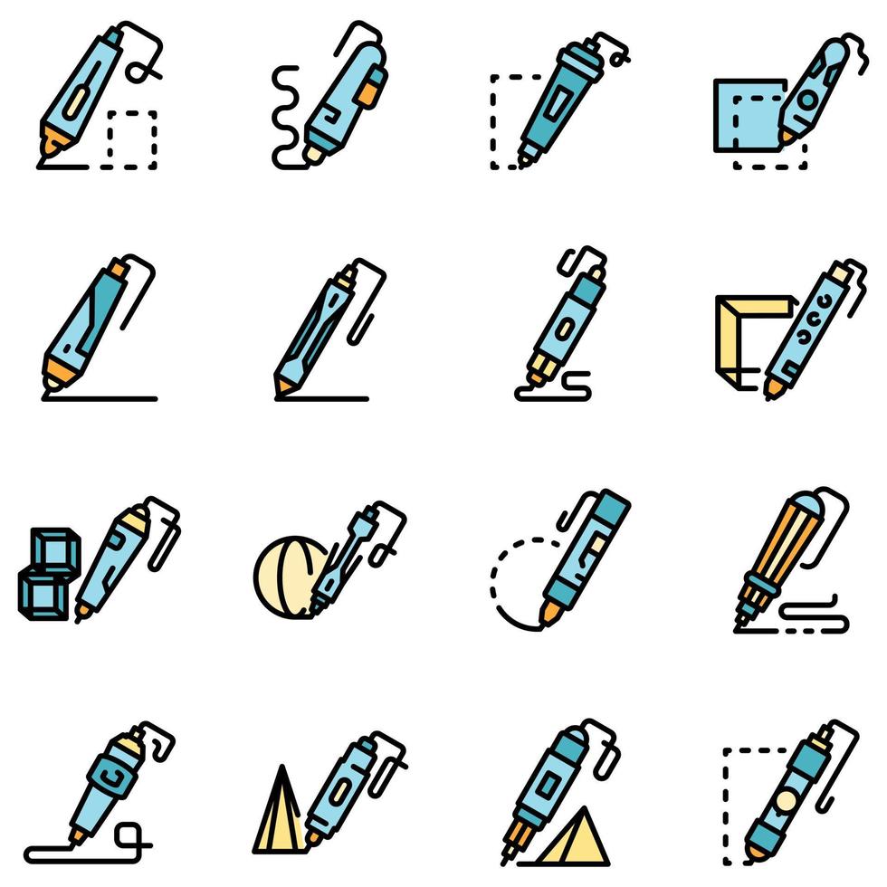 3d pen icons set vector flat