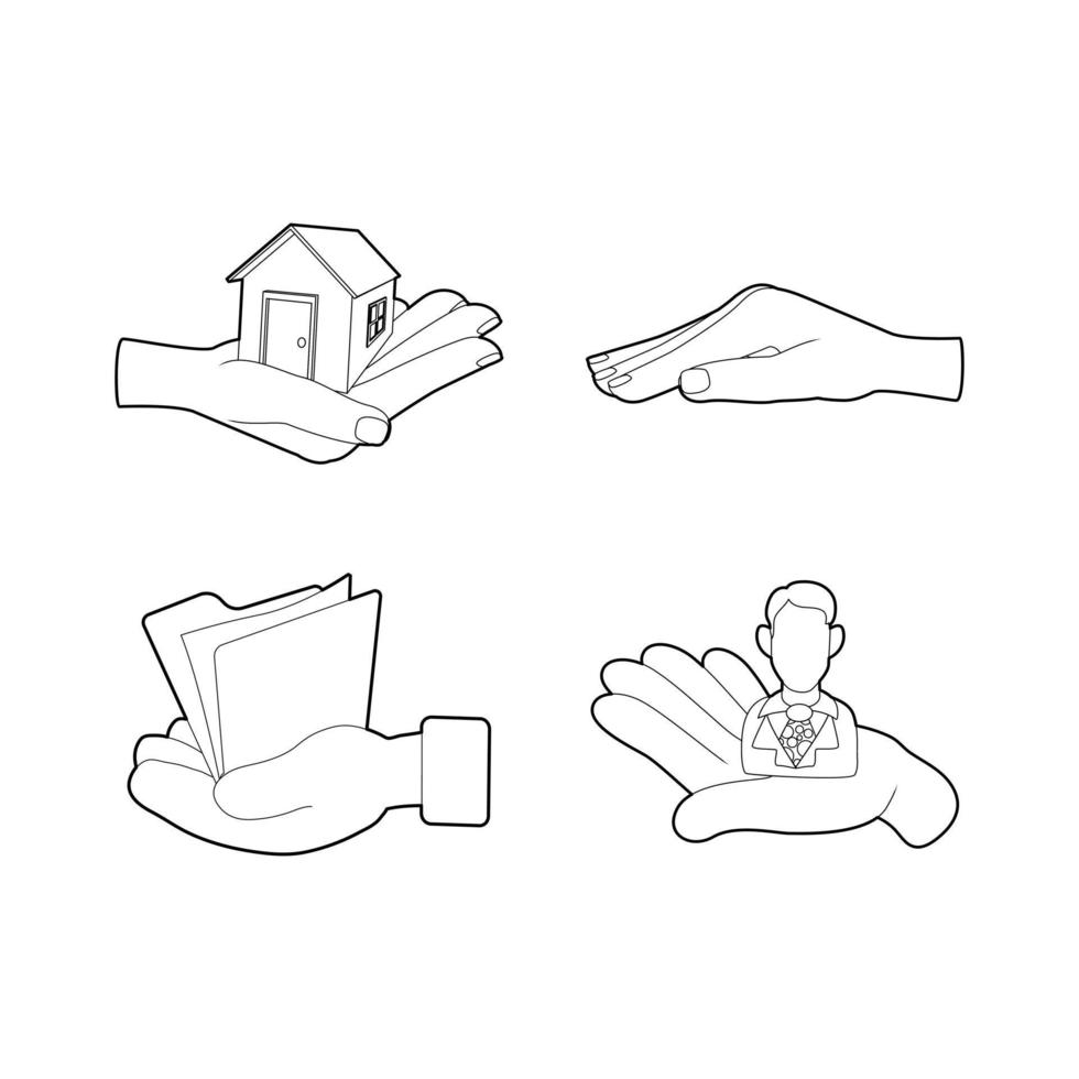 On hand icon set, outline style vector