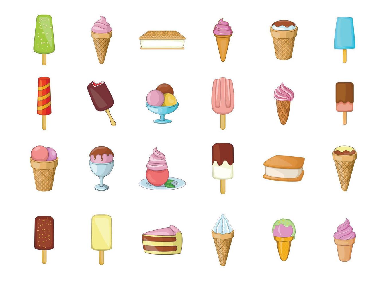 Ice cream icon set, cartoon style vector