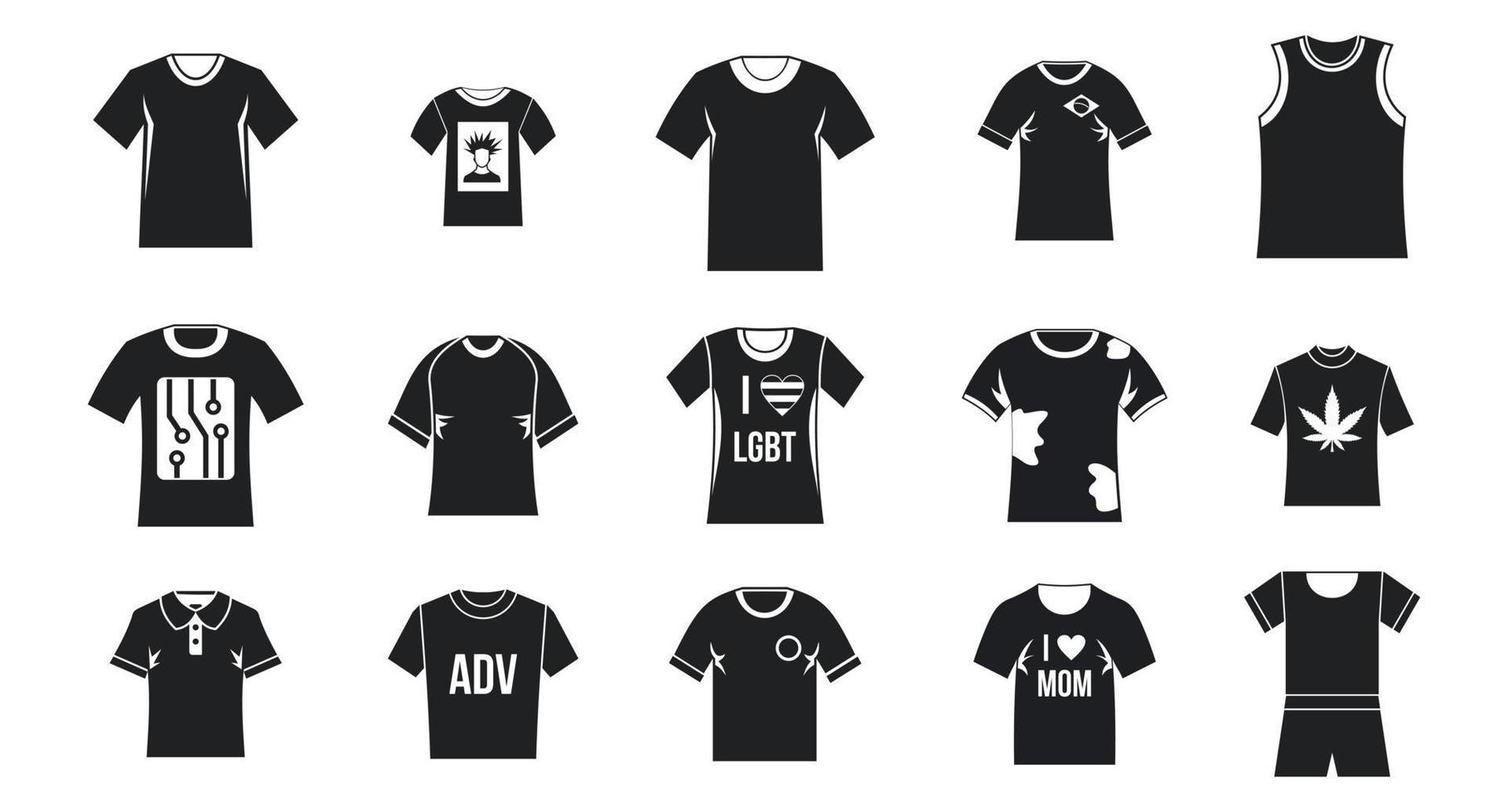 conjunto de iconos de camiseta, estilo simple vector