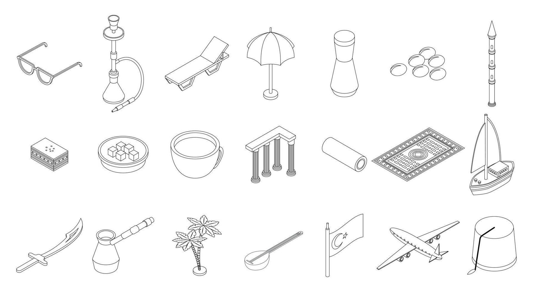 Turkey country icons set vector outine