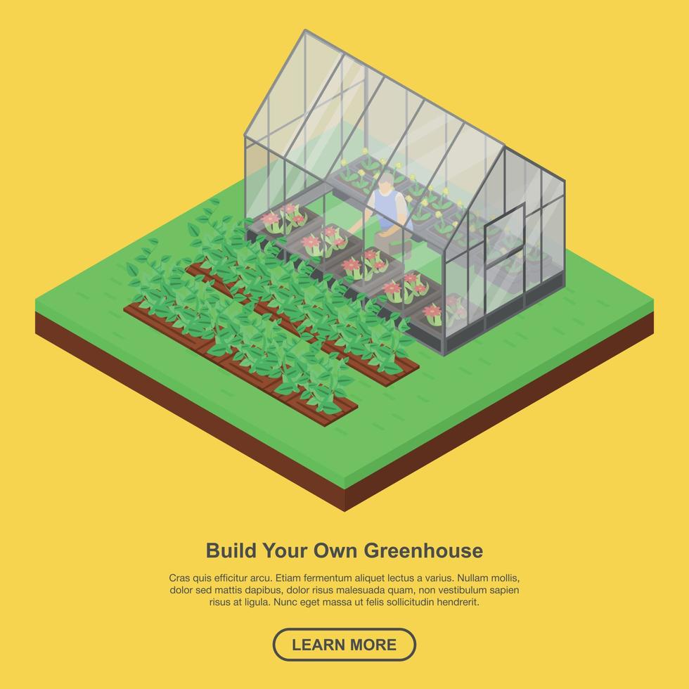 Build your greenhouse banner, isometric style vector