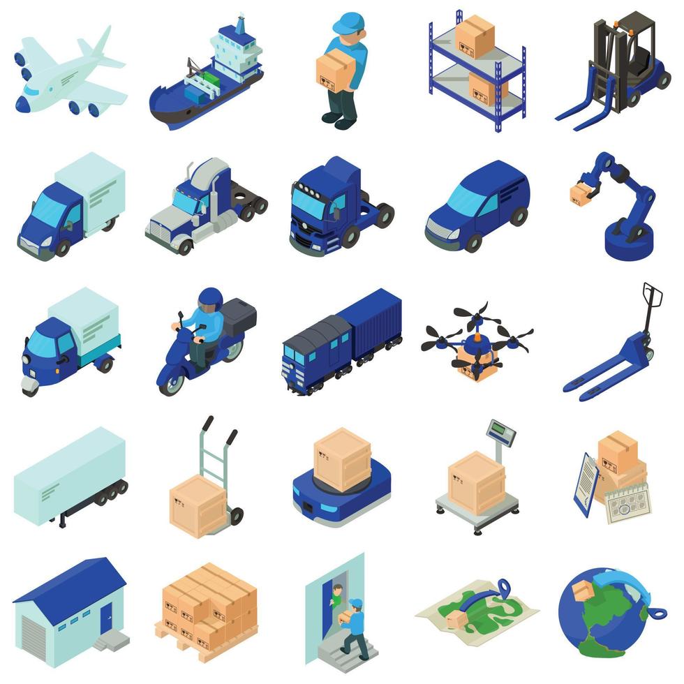 Logistic and delivery icons set, isometric style vector