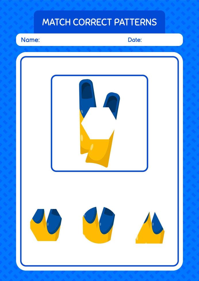 Match pattern game with swimming fins. worksheet for preschool kids, kids activity sheet vector