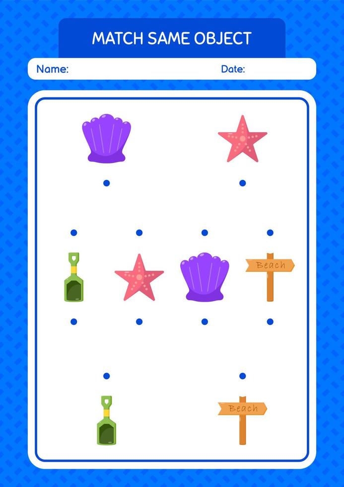 combinar con el mismo icono de verano del juego de objetos. hoja de trabajo para niños en edad preescolar, hoja de actividades para niños vector