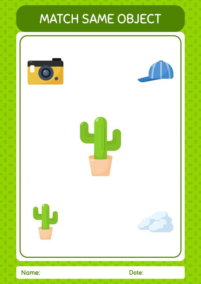 Match with same object game summer icon. worksheet for preschool kids, kids activity sheet vector