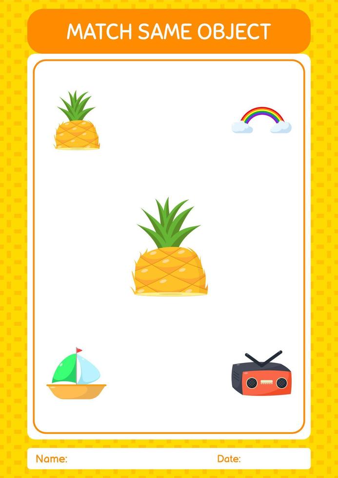 Match with same object game summer icon. worksheet for preschool kids, kids activity sheet vector