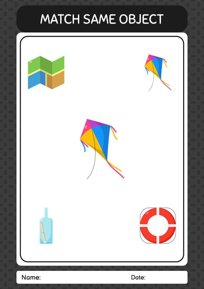 Match with same object game summer icon. worksheet for preschool kids, kids activity sheet vector