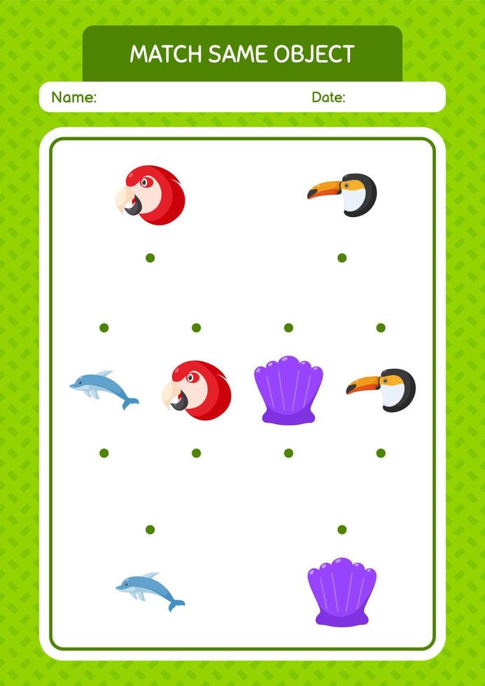 Match with same object game summer icon. worksheet for preschool kids, kids activity sheet vector