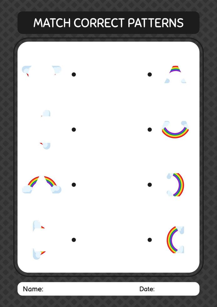 Match pattern game with rainbow. worksheet for preschool kids, kids activity sheet vector