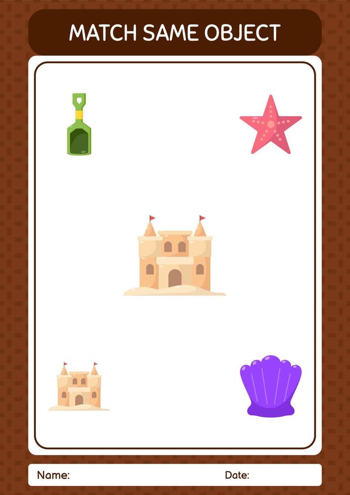 Match with same object game summer icon. worksheet for preschool kids, kids activity sheet vector