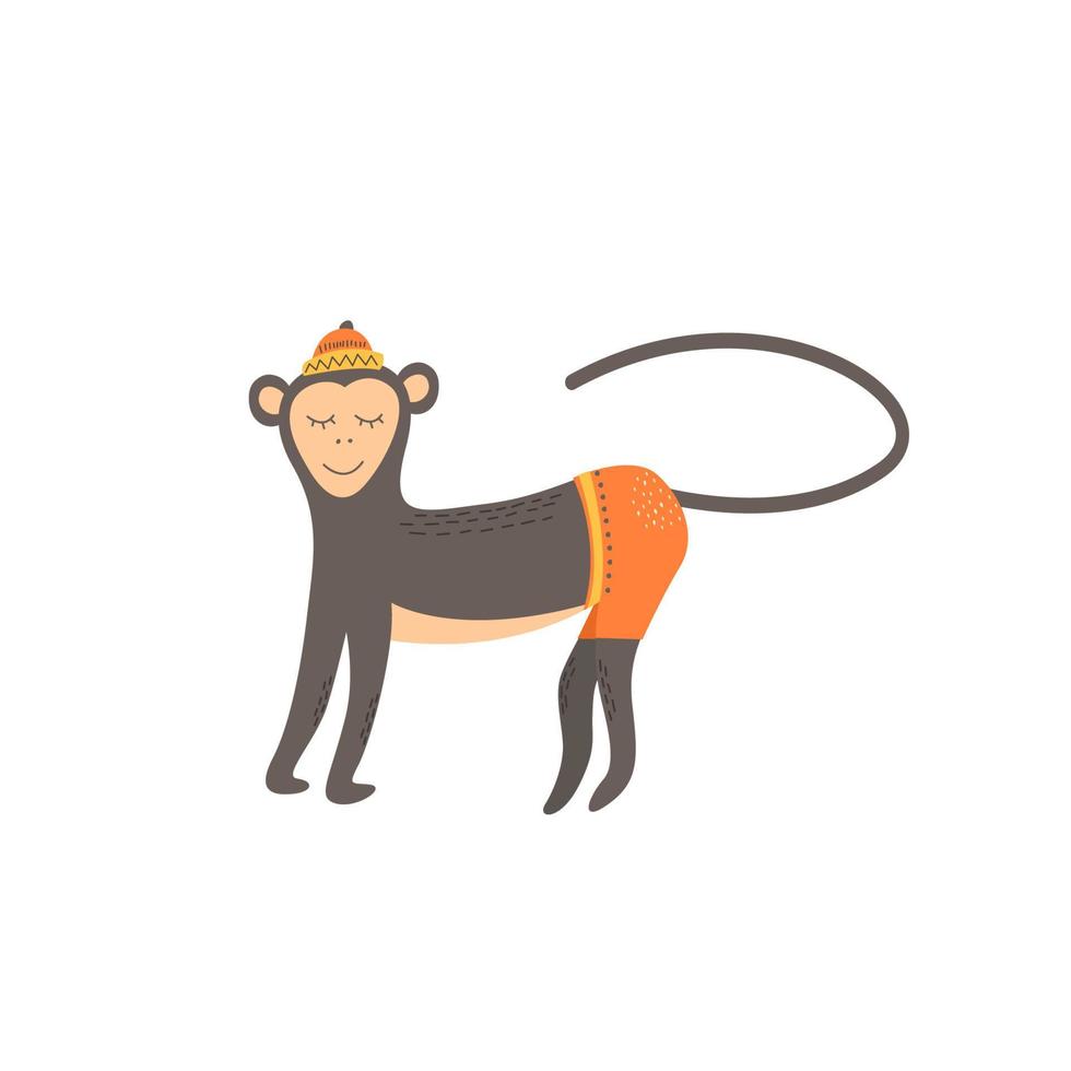 Cute monkey in scandinavian style. Hand drawing vector illustration.