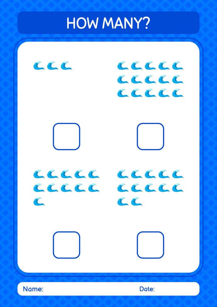 How many counting game with waves. worksheet for preschool kids, kids activity sheet vector