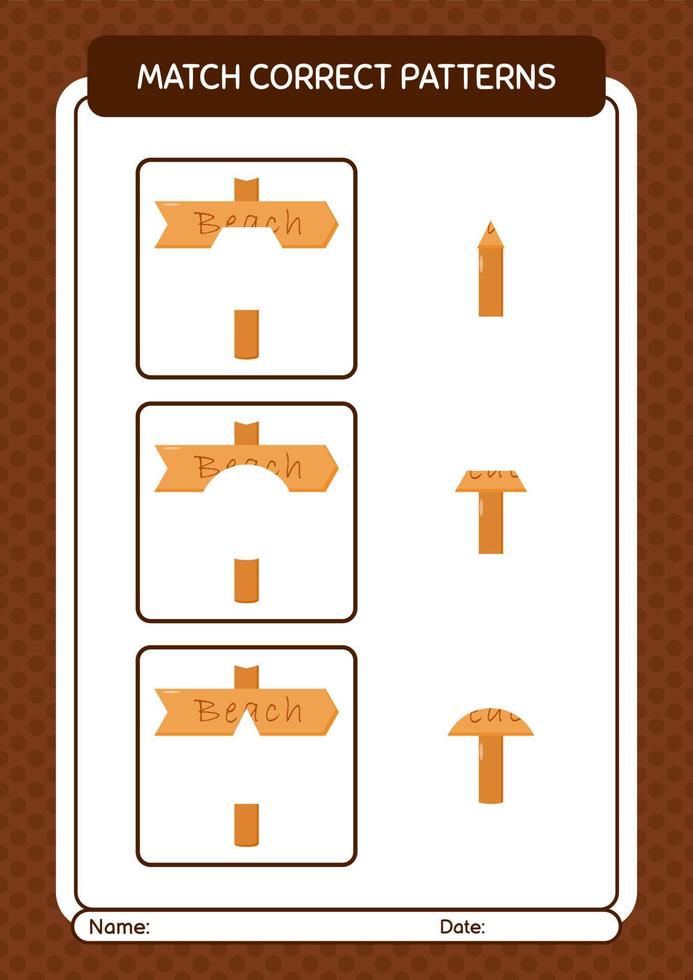 Match pattern game with sign board. worksheet for preschool kids, kids activity sheet vector
